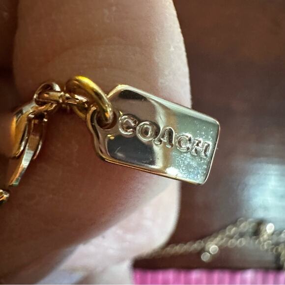 COACH Open Circle Round Stone Rose Gold Chain Necklace Designer Minimalist Retro - Picture 7 of 12